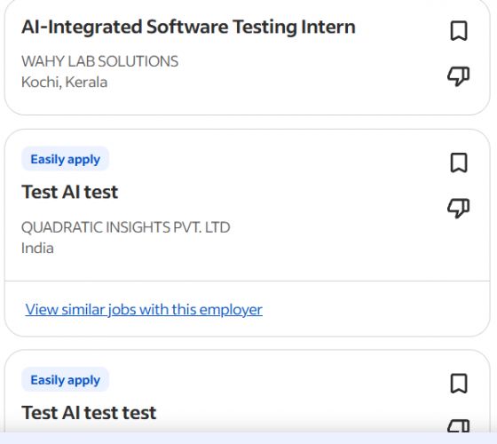 AI Testing & Automation internship jobs in Trivandrum