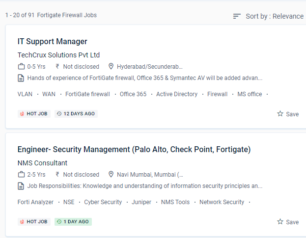Fortinet Firewall internship jobs in Cochin