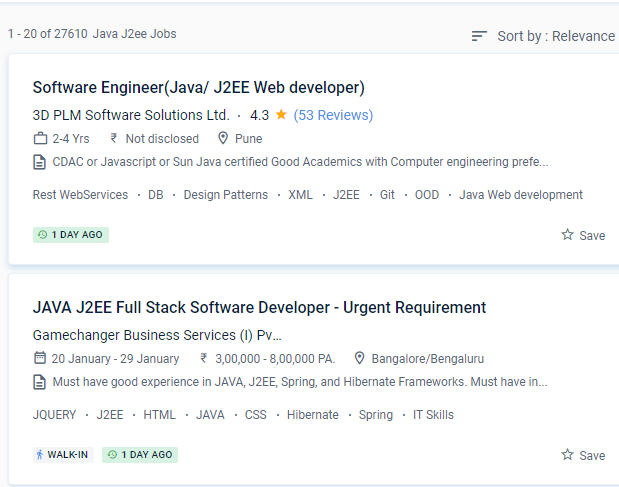 Java J2EE internship jobs in Trivandrum