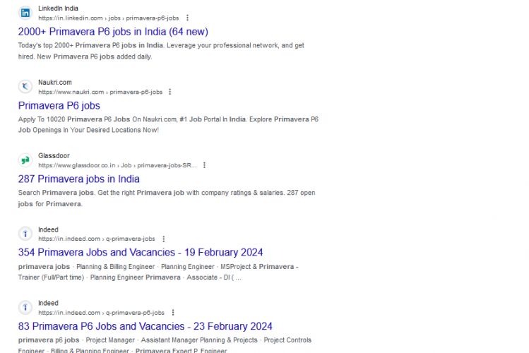 Primavera internship jobs in Trivandrum